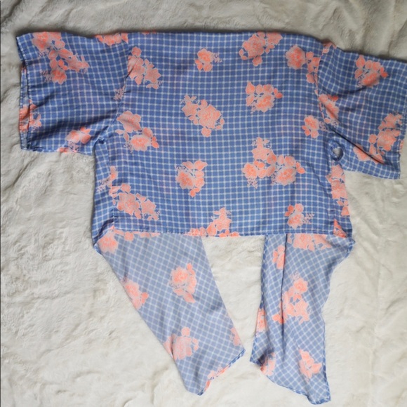 Blue and White with Neon Floral Print Shrug - Picture 2 of 5